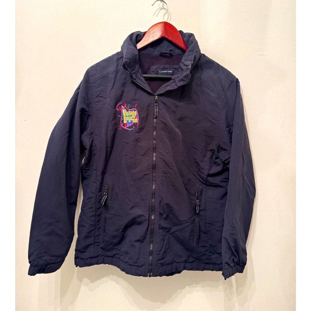 Lands' End Mens M Navy Full Zip Lined Jacket Pockets Vintage Days Fresno Fair